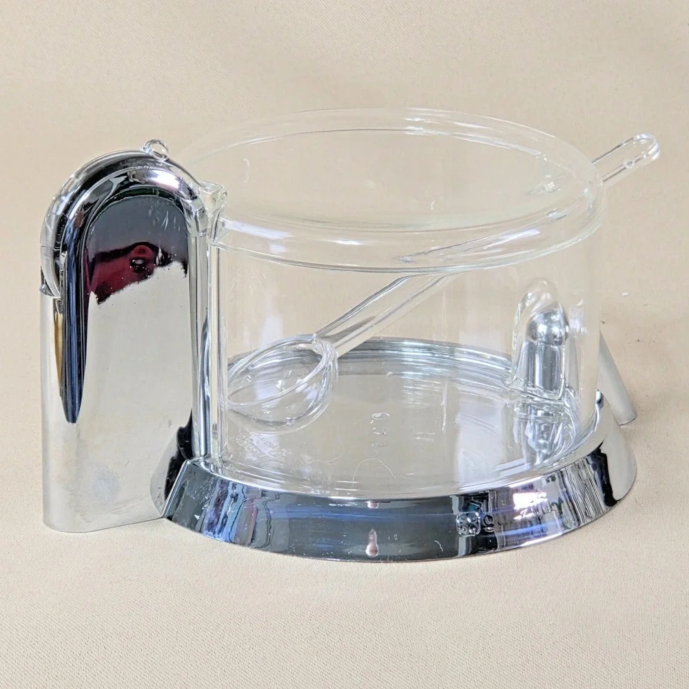 Vintage Guzzini Italy Acrylic Sugar Bowl Spoon Chrome Ninfea Ambrogio Rossari